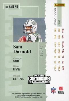 2018 Panini Contenders - 20th Anniversary Rookie Ticket RPS #ANN-SD Sam Darnold Back
