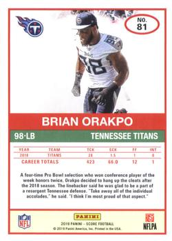2019 Score #81 Brian Orakpo Back