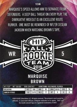 2019 SAGE HIT - Silver #136 Marquise Brown Back