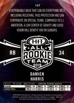 2019 SAGE HIT - Silver #137 Damien Harris Back