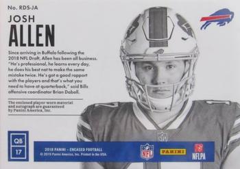 2018 Panini Encased - Rookie Dual Swatch Signatures Emerald #RDS-JA Josh Allen Back