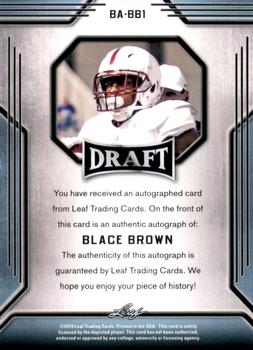 2019 Leaf Draft - Autographs Gold #BA-BB1 Blace Brown Back