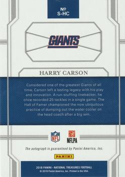 2018 Panini National Treasures - Signatures Gold #S-HC Harry Carson Back