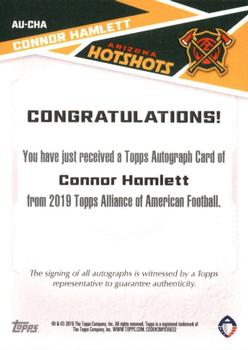 2019 Topps AAF - Autograph #AU-CHA Connor Hamlett Back