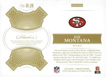 2018 Panini Flawless - Distinguished Patch Autographs Sapphire #DI-JM Joe Montana Back