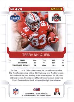 2019 Score - Red #424 Terry McLaurin Back