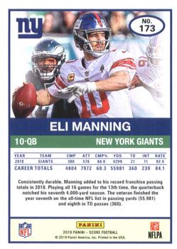 2019 Score - Scorecard #173 Eli Manning Back