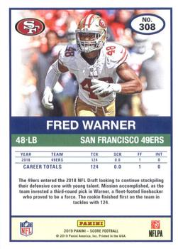 2019 Score - Scorecard #308 Fred Warner Back