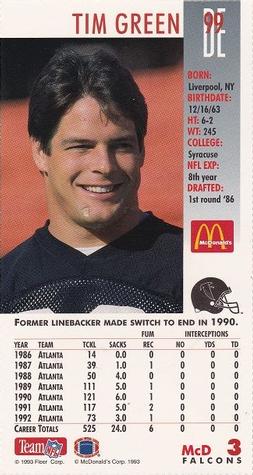 1993 GameDay McDonald's Atlanta Falcons #3 Tim Green Back