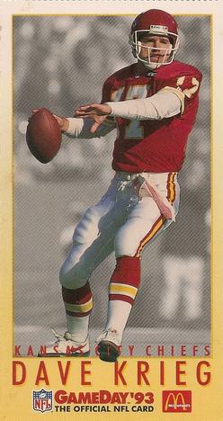 1993 GameDay McDonald's Kansas City Chiefs #3 Dave Krieg Front