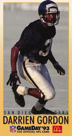 1993 GameDay McDonald's San Diego Chargers #18 Darrien Gordon Front