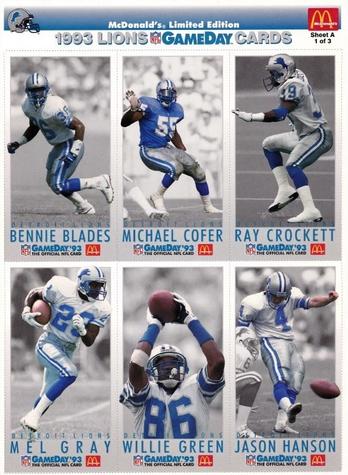 1993 GameDay McDonald's Detroit Lions - Full Panels #1 Bennie Blades / Michael Cofer / Ray Crockett / Mel Gray (KR) / Willie Green / Jason Hanson Front