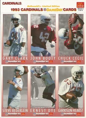 1993 GameDay McDonald's Phoenix Cardinals - Full Panels #3 Steve Beuerlein / John Booty / Chuck Cecil / Gary Clark / Ernest Dye / Garrison Hearst Front