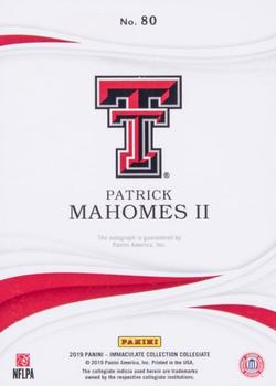 2019 Panini Immaculate Collection Collegiate #80 Patrick Mahomes II Back