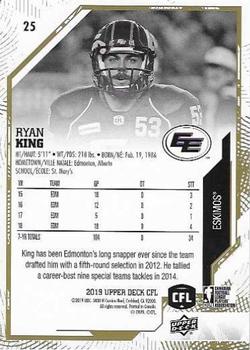 2019 Upper Deck CFL - Gold Border #25 Ryan King Back