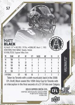 2019 Upper Deck CFL - Gold Border #57 Matt Black Back