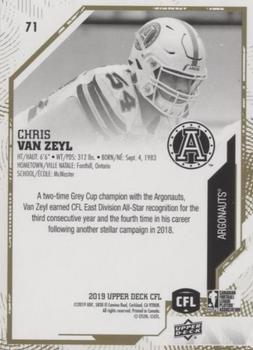 2019 Upper Deck CFL - Gold Border #71 Chris Van Zeyl Back