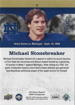 2017 Upper Deck Notre Dame 1988 Champions - Blue #7 16 Tackles for Michael Stonebreaker Back