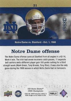 2017 Upper Deck Notre Dame 1988 Champions - Blue #31 Irish Offense Hits from All Angles Back