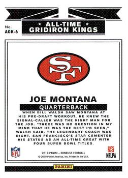 2019 Donruss - All-Time Gridiron Kings #AGK-6 Joe Montana Back