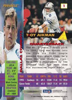 1994 Pinnacle Canton Bound #1 Troy Aikman Back