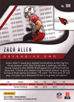 2019 Panini Prizm #389 Zach Allen Back