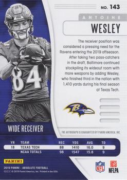 2019 Panini Absolute - Black Galaxy #143 Antoine Wesley Back