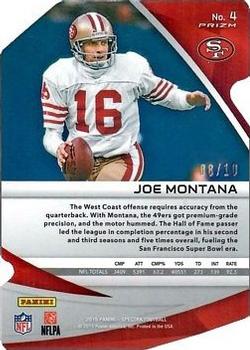 2019 Panini Spectra - Neon Orange Die Cut #4 Joe Montana Back