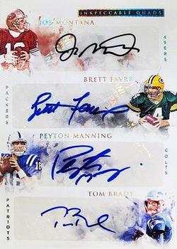 2019 Panini Impeccable - Inkpeccable Quads #IQ-QB Joe Montana / Brett Favre / Peyton Manning / Tom Brady Front