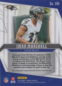 2019 Panini Phoenix - Rookie Autographs Gold #195 Iman Marshall Back