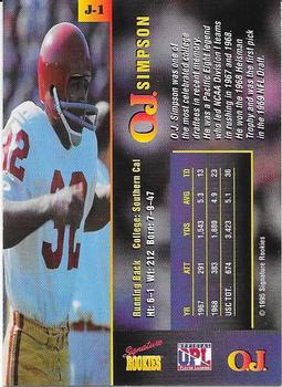 1995 Signature Rookies The Juice #J-1 O.J. Simpson Back