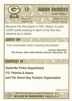 2010 Green Bay Packers Police - Saukville Police Deptment #3 Aaron Rodgers Back