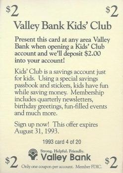 1993 Green Bay Packers Police - Valley Bank #4 Valley Bank Kids Club Back