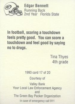 1993 Green Bay Packers Police - Valley Bank #17 Edgar Bennett Back