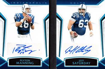 2019 Panini Limited - Partnership Duals Booklet Sapphire Spotlight #PD-MS Jeff Saturday / Peyton Manning Front