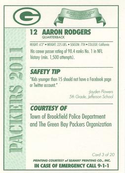 2011 Green Bay Packers Police - Town of Brookfield Police Department #3 Aaron Rodgers Back