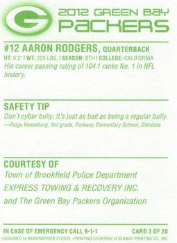 2012 Green Bay Packers Police - Town of Brookfield Police Department #3 Aaron Rodgers Back