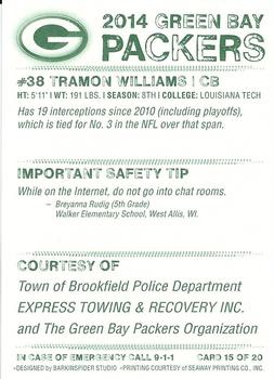 2014 Green Bay Packers Police - Town of Brookfield Police Department, Express Towing and Recovery Inc. #15 Tramon Williams Back