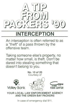 1990 Green Bay Packers Police - Valley Bank & Copps Food Center #10 Mark Murphy Back