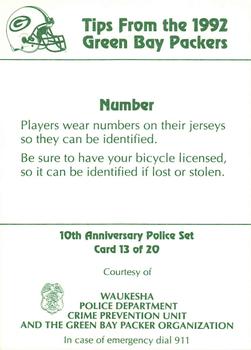 1992 Green Bay Packers Police - Waukesha Police Dept. Crime Prevention Unit #13 LeRoy Butler Back