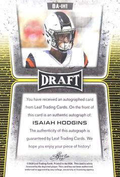 2020 Leaf Draft - Autographs #BA-IH1 Isaiah Hodgins Back