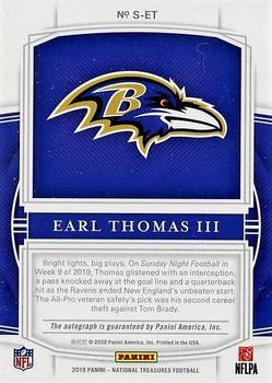 2019 Panini National Treasures - Signatures Holo Gold #S-ET Earl Thomas III Back