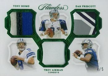 2019 Panini Flawless - Triple Patches Emerald #TP4 Dak Prescott / Tony Romo / Troy Aikman Front