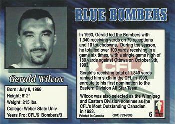 1994 Double D Winnipeg Blue Bombers #6 Gerald Wilcox Back
