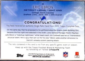 2014 Topps - Relics #8 Eric Ebron Back