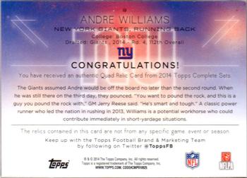 2014 Topps - Relics Quad #9 Andre Williams Back