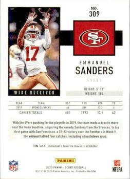 2020 Score - Red #309 Emmanuel Sanders Back