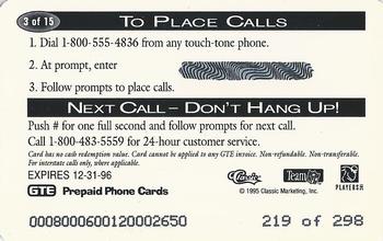 1995 Pro Line Series II - Phone Cards $5 Printer's Proofs #3 J.J. Stokes Back