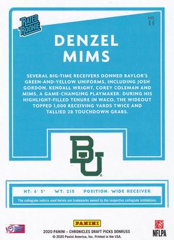 2020 Panini Chronicles Draft Picks - Donruss Rated Rookies Draft Picks Red #11 Denzel Mims Back