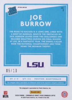 2020 Panini Chronicles Draft Picks - Donruss Optic Rated Rookies Draft Picks Signatures Gold #1 Joe Burrow Back